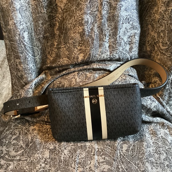 Michael Kors Accessories - Michael Kors black/gray striped monogram belt bag NWOT